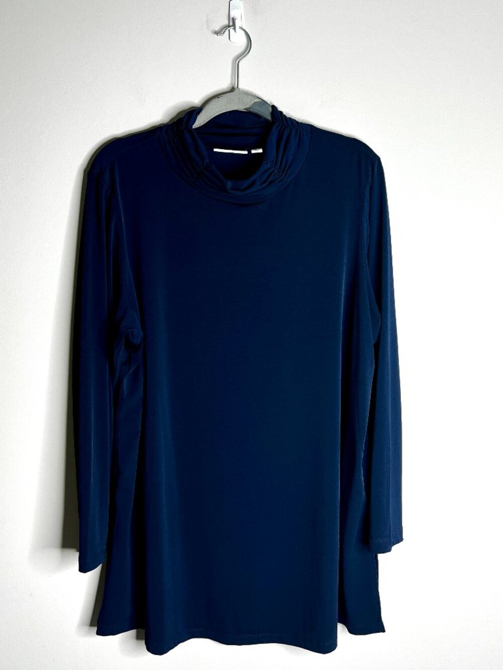 Susan Graver Navy Blue Mockneck Liquid Knit Base Layer Tunic Top Long Sleeve 1X